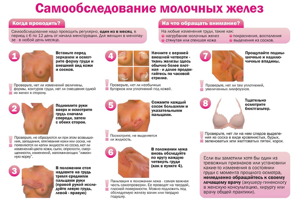 Схема проведения самообследования груди